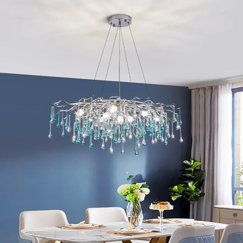 Modern LED Blue Water Droplets Ceiling Chandelier - Luxury Elegance for Villas and Living Spaces