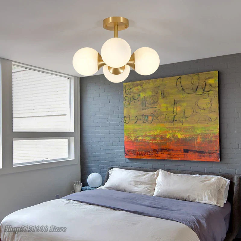 Modern LED Nordic Creative Glass Ball Ceiling Lamps - Magic Bean Bedroom Garnish Fixtures