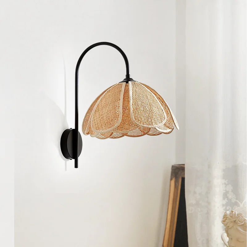 Korean Style Rattan Weaving Wall Lamp - Elegant Lighting for Foyers and Bedrooms