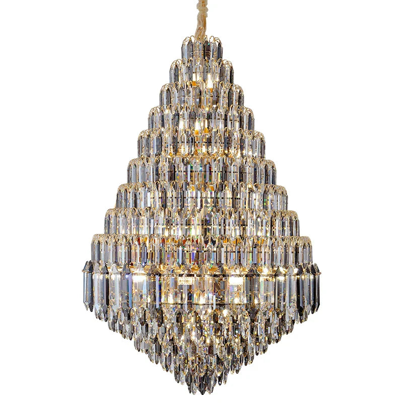 Luxurious Golden Amber Crystal Chandelier - Grand Decorative Lighting for Lobbies, Villas, Staircases, and Corridors