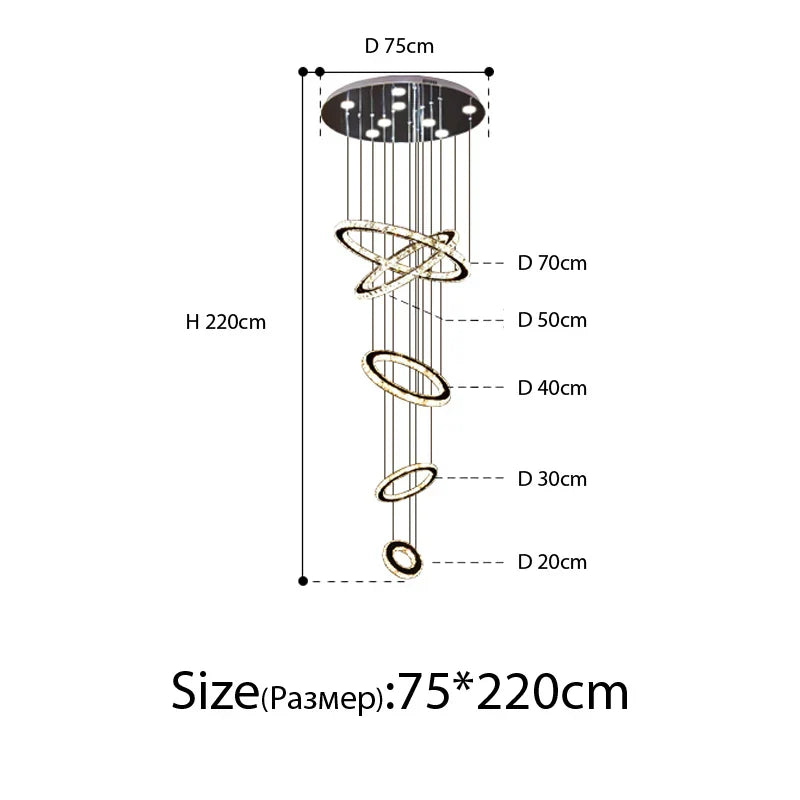Modern Luxury Crystal Staircase Chandelier - Rings Design for Loft, Villa, and Lobby Indoor Lighting