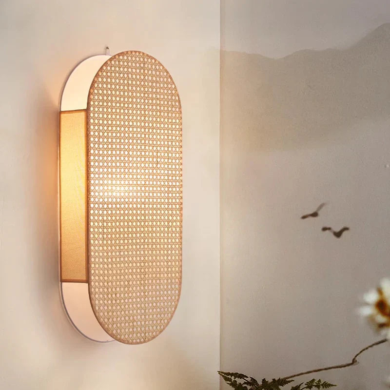 Style Rattan Wall Lamp - Vintage Elegance with Japanese Wabi Sabi Hand-woven Design