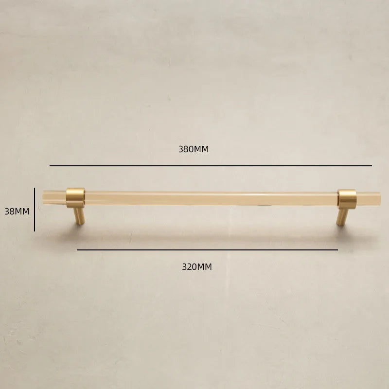 Champagne Acrylic and Brass Cupboard Handles – T-Bar Drawer Pulls for Bedroom and Bathroom