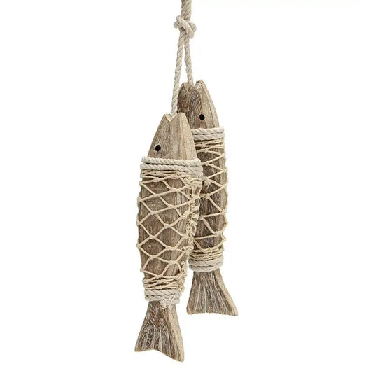 1 Pair Hand Carved Wooden Fish Hanging Ornaments Marine Coastal Wall Sculptures Fish Design Pendant DIY Home Nautical Decoration