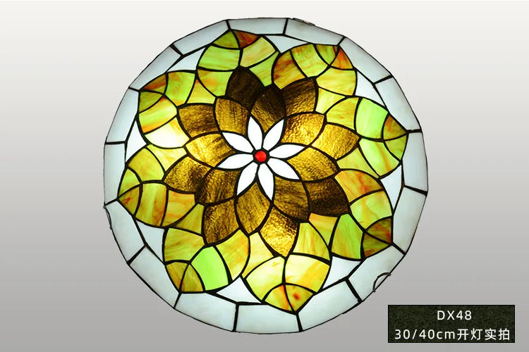 Tiffany Stained Glass Round Ultra-Thin Ceiling Lamp - Elegance for Balconies, Corridors, Bedrooms, and Children's Rooms