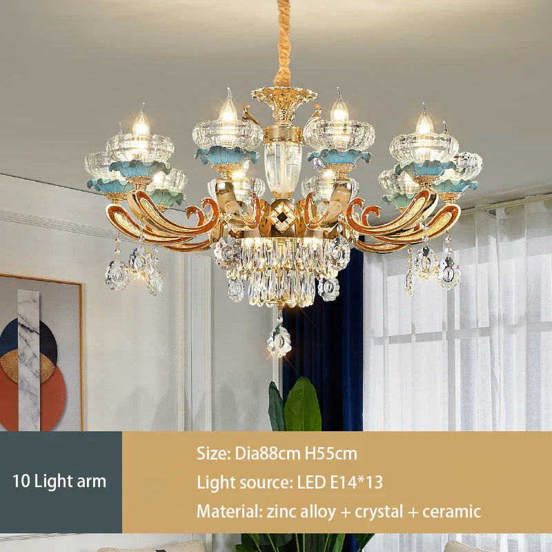 Elegant European Crystal Ceramic Chandelier - A Modern Light Luxury Fixture for Living Rooms, Bedrooms, Dining Rooms, and Villa Duplex Buildings