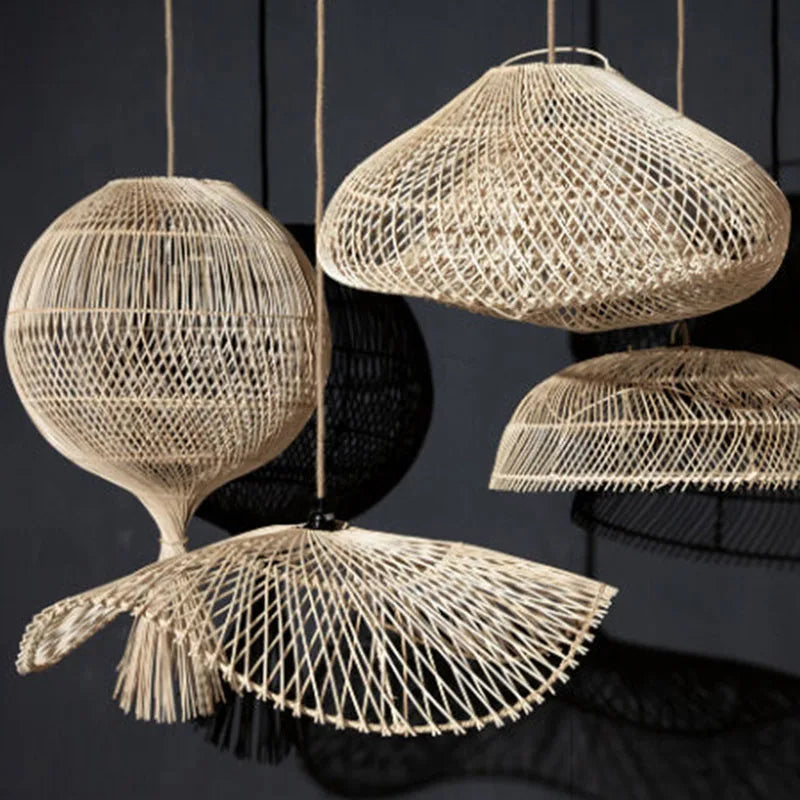Handmade Art Rattan Pendant Lamp - Oriental Water Pattern Luminaire for Elegant Living Room and Bedroom Decor