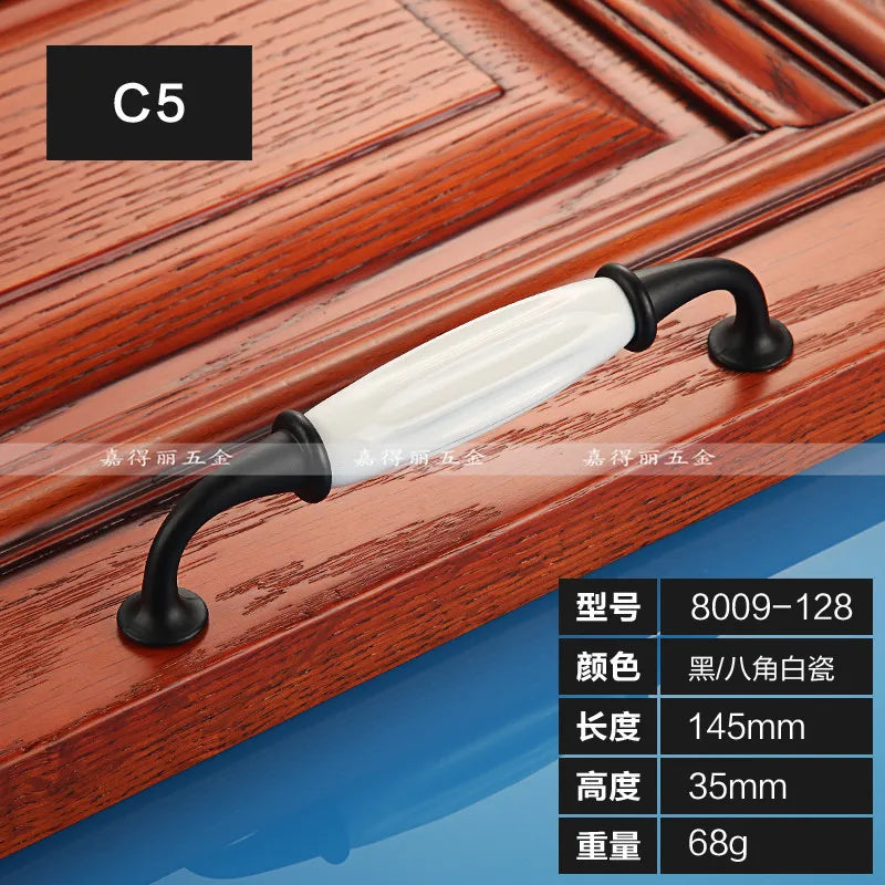 European Ceramic Cabinet Handles – Black and White Wardrobe Drawer Pulls for Kitchen and Furniture
