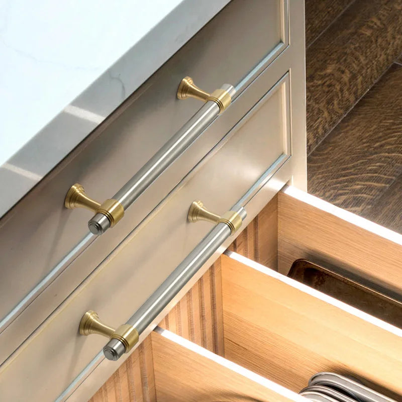 Nickel-Plated Brass Cabinet Handles – Gold and Matte Silver T-Bar Pulls for Wardrobes and Drawers