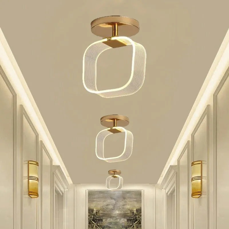 Modern LED Ceiling Light - Acrylic Geometry Linear Decoration Lamp in Black and Gold for Bedroom, Living Room, Corridor, and Indoor Home Fixture