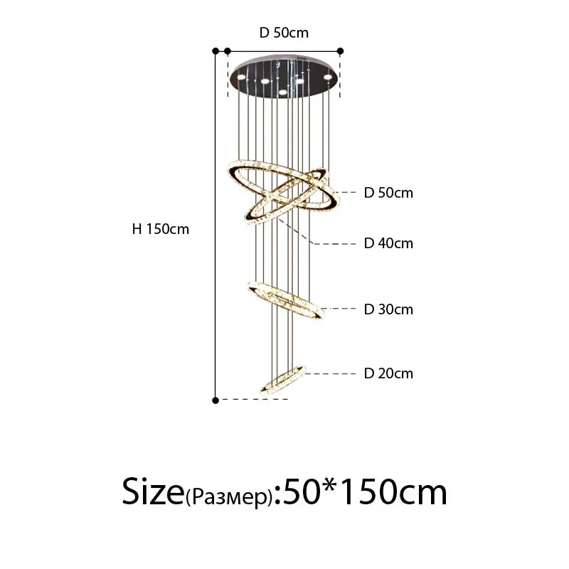 Modern Luxury Crystal Staircase Chandelier - Rings Design for Loft, Villa, and Lobby Indoor Lighting