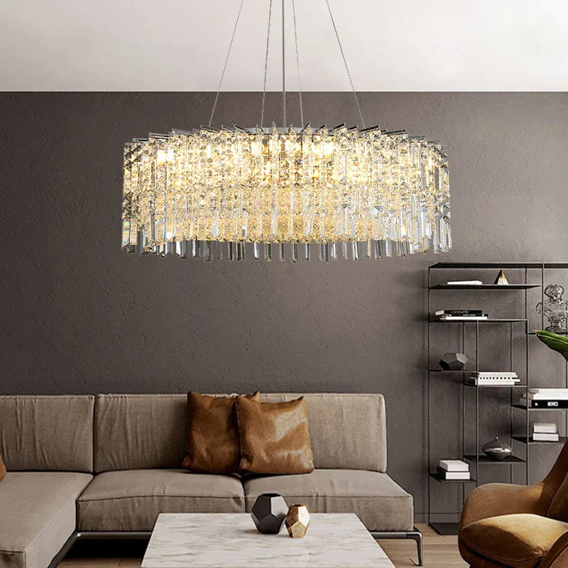 Elegant Modern Crystal Chrome Chandelier - A Luxury Glossy Fixture for Living Rooms, Bedrooms, and Dining Room Decor