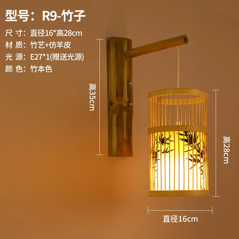 Handmade Bamboo Wood Lustre Wall Sconce Lamp - Rustic Elegance for Home Living and Bedroom Decor