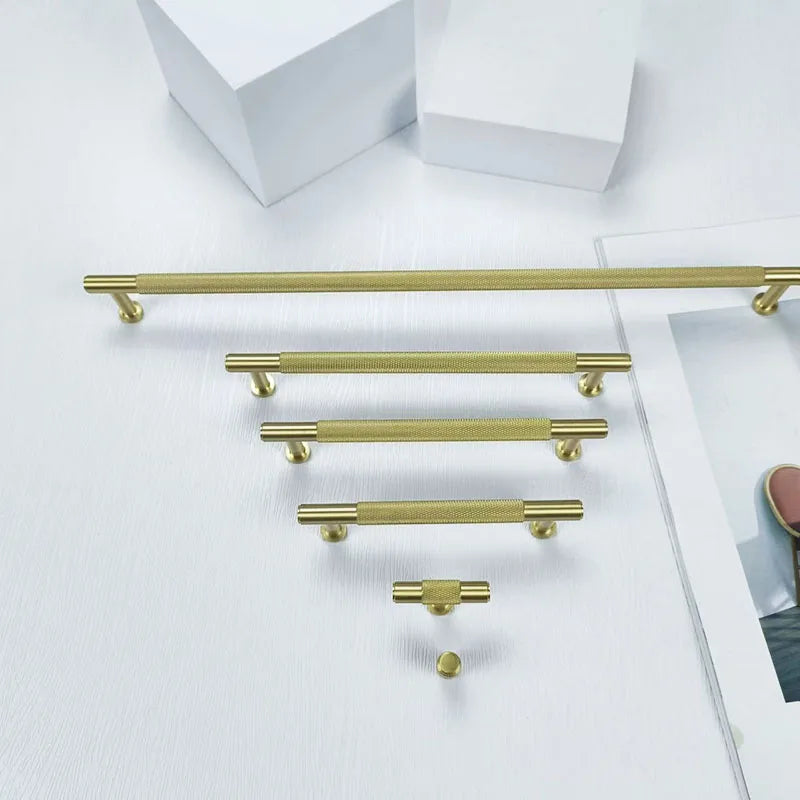 Knurled Brass Wardrobe Handles – Modern Kitchen Cabinet and Drawer Pull Bar Handles