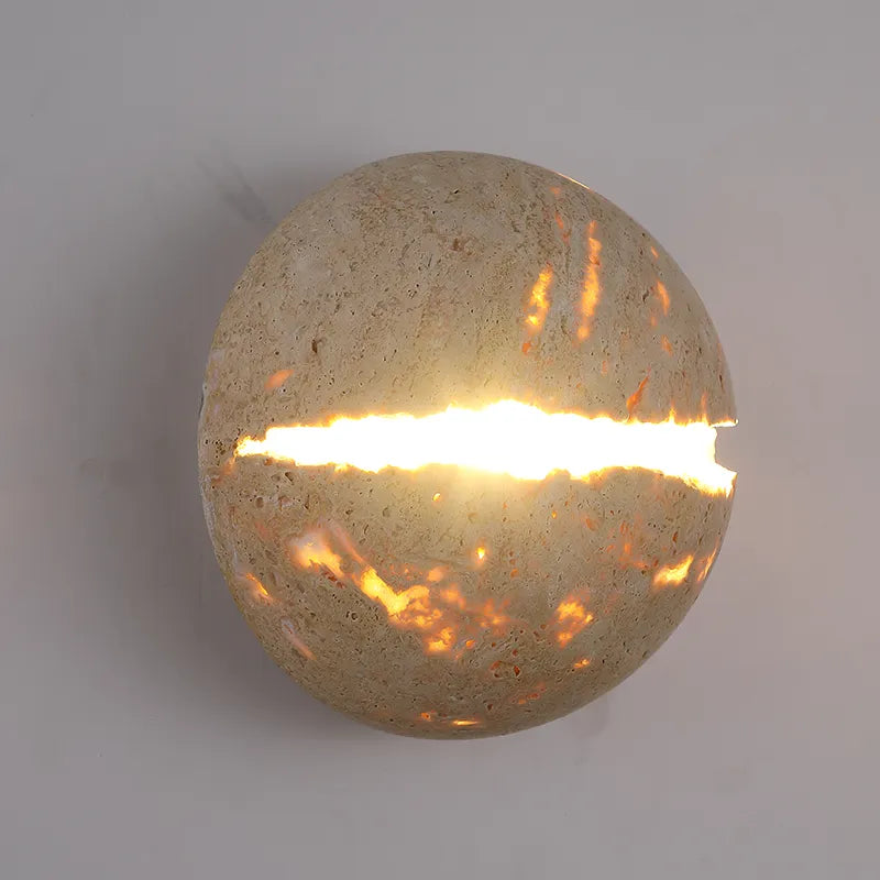 Retro Dinosaur Egg-Shaped Natural Stone Art Wall Lamp - Yellow Travertine Hemisphere LED Sconce for Atmospheric Corridor Lighting
