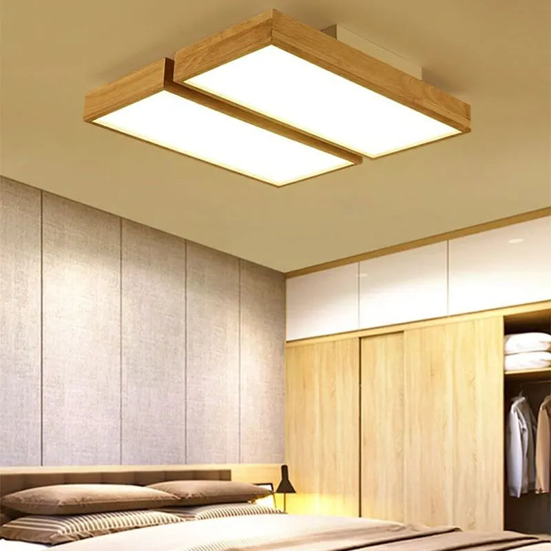 Wood Modern Minimalist LED Ceiling Lamp - Perfect for Bedroom, Living Room, Dining Room, Kitchen, and Study - Square Chandelier Lighting Fixture