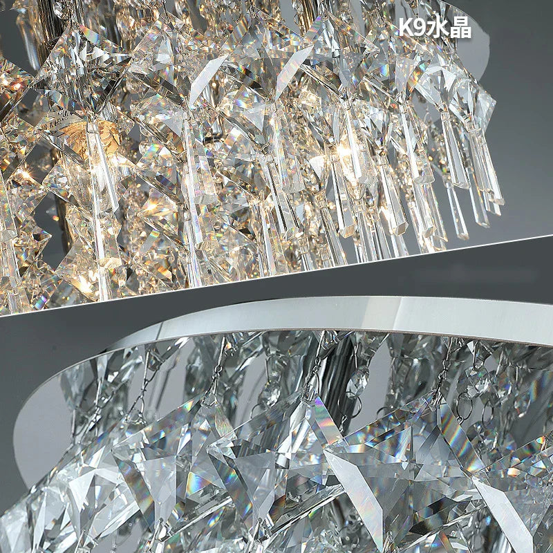 Luxury Modern K9 Crystals Ceiling Lamp - Chrome Steel LED Ceiling Light for Art Deco Bedroom Lighting