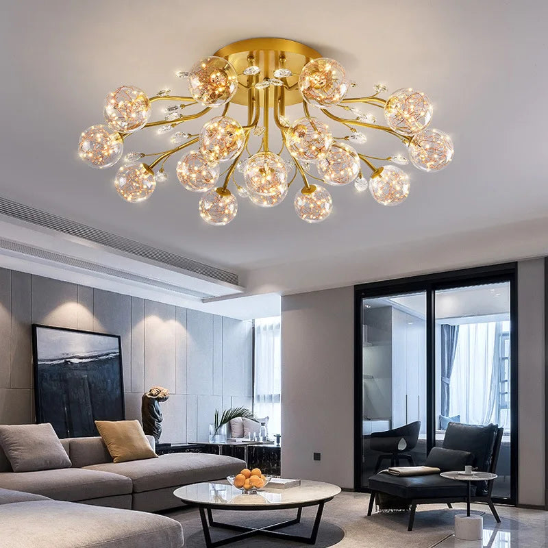 Luxury Dendritic Crystal Ceiling Lamp - Nordic Glass Flower Light Shade LED Chandelier for Bedrooms, Restaurants, Living Rooms, and Bright Decor