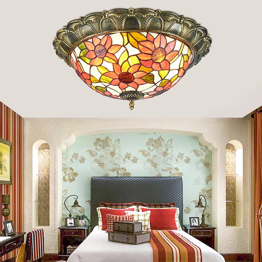 European-Style Tiffany Circular Ceiling Lamp - Retro Elegance for Living Rooms, Bedrooms, Corridors, and Balconies