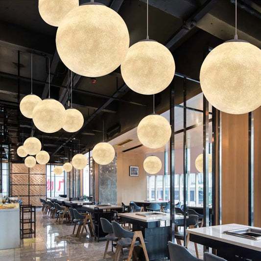 Modern Wabi-Sabi FRP Moon LED Pendant Lights - Unique Decor Chandelier for Living and Dining Rooms, Bedrooms, and Kitchens