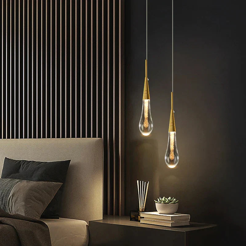 Lamp LED Chandelier - Modern Raindrop Crystal Pendant Light Fixtures in Gold for Kitchen Islands and Foyers