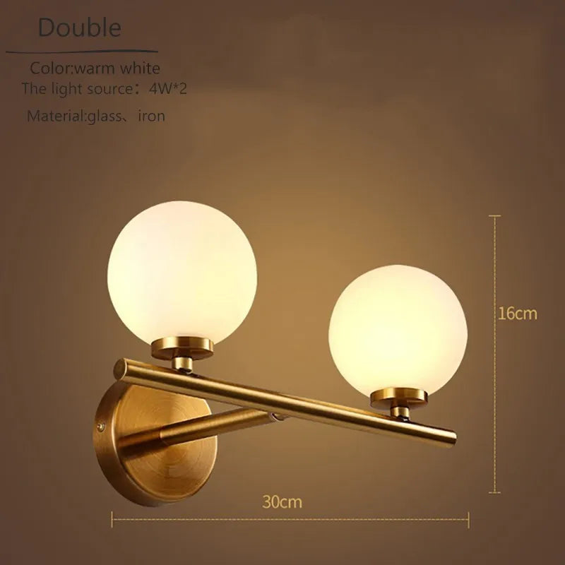 Nordic Gold Wall Lamp with Glass Orb Shade - Elegant Lighting for Bathroom, Bedside, Hotel, Aisle, and Hallway