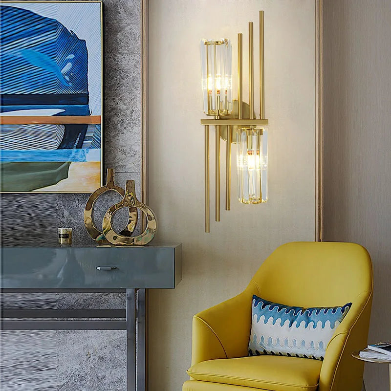 Lucy - Modern Gold Crystal Wall Lamp Bedroom Bedside Living Room TV Wall Hallway Staircase Luxury Art Design Minimalist LED Wall Lamp