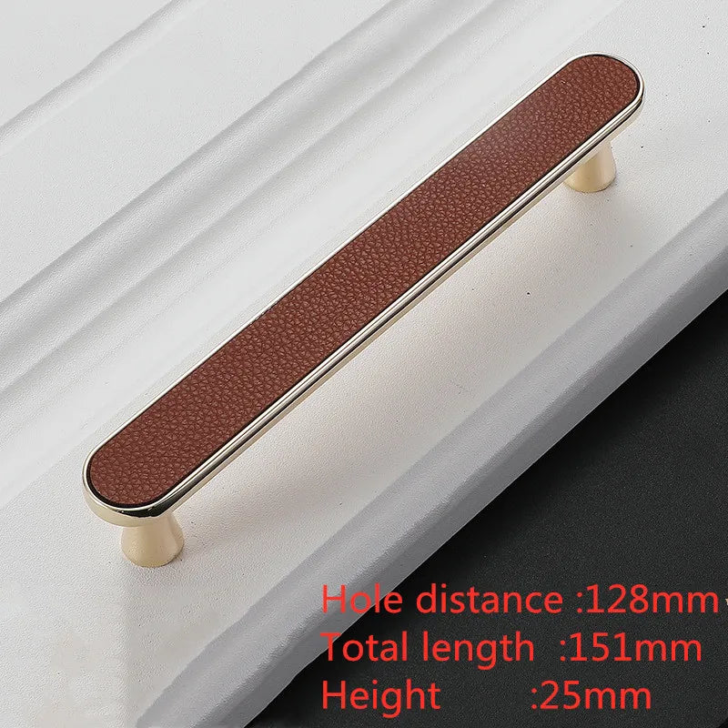 Modern Leather and Zinc Alloy Cabinet Handle – Elegant Drawer Pulls for Kitchen, Wardrobe, and Furniture (96mm)