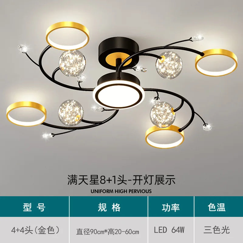 Black Ceiling Chandeliers - Modern Living Room and Hall Ceiling Light Fixture with Romantic Starry Gold Creative Ceiling Lamp for the Bedroom