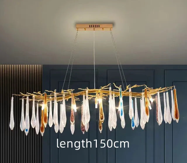 Modern Crystal Chandeliers - Luxury Living and Dining Room Lighting with Bar Design, Featuring Branch Pendant Lights and Crystal Water Drop Accents