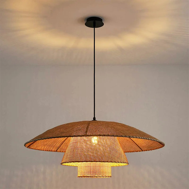 Retro Wabi-Sabi Rattan Pendant Light - Vintage Country Charm for Living Rooms, Bedrooms, Dining Areas, and Table Chandelier Lighting