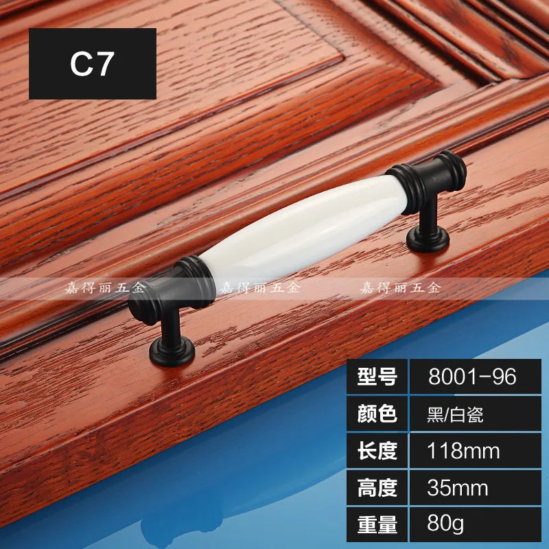 European Ceramic Cabinet Handles – Black and White Wardrobe Drawer Pulls for Kitchen and Furniture