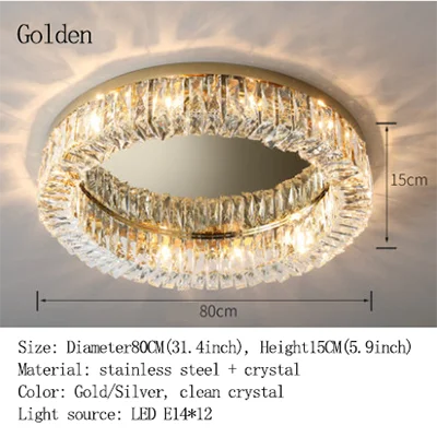 Simple Modern Clean Crystal Ceiling Lamp - New Design Light Luxury for Living Rooms and Bedrooms - Available in Gold and Silver - Nordic Style Elegance