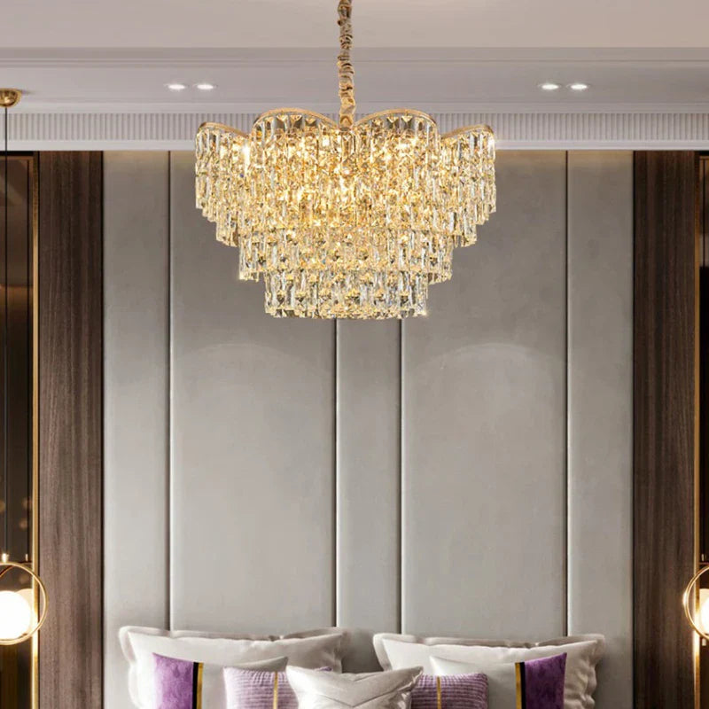 New Design Light Luxury Clean Crystal Chandelier Living Room Lamp Modern Simple Atmosphere Golden Luxury Villa Bedroom Lamp