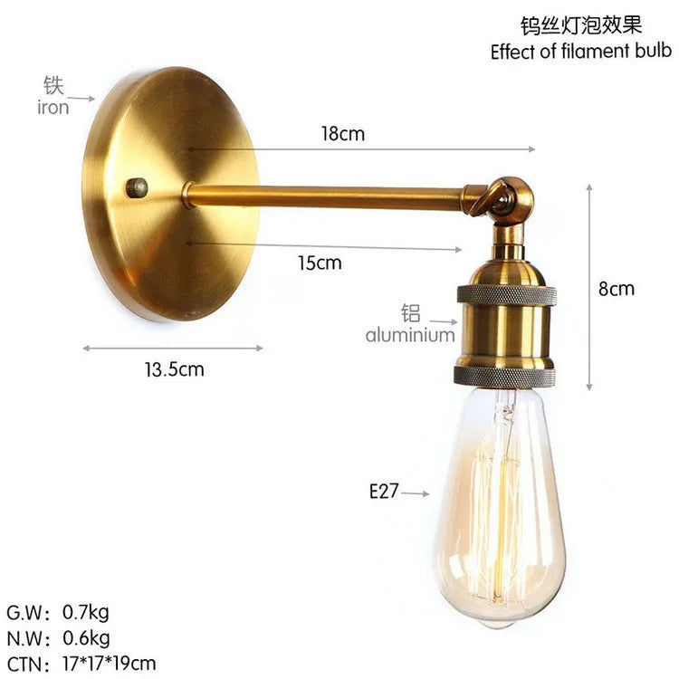 Bronze American Retro Iron Wall Lamps - Nordic Minimalist Style for Study, Bedroom, Bedside, and Home Decoration