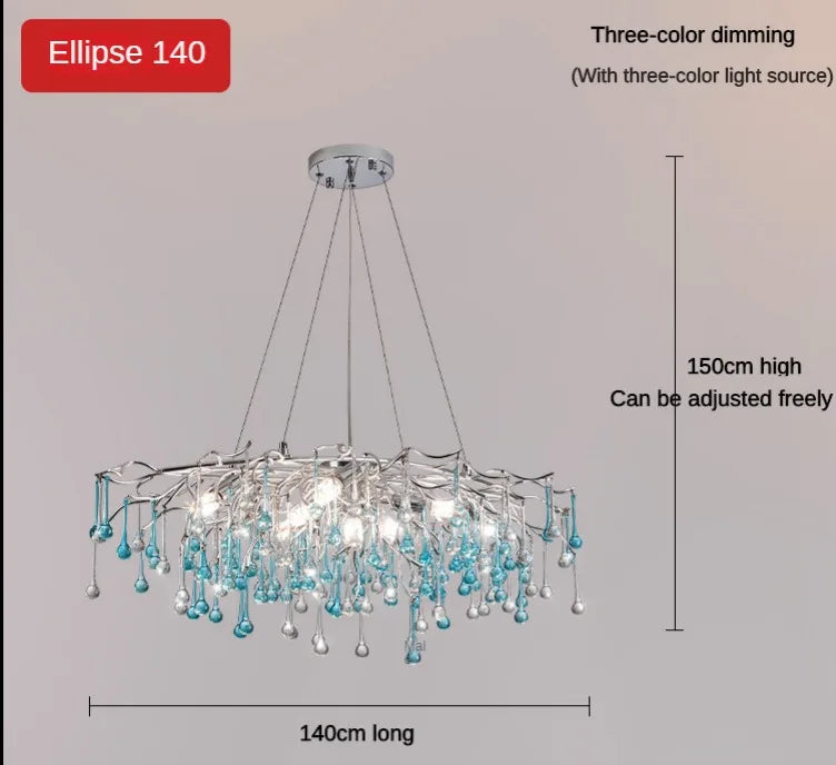 Modern LED Blue Water Droplets Ceiling Chandelier - Luxury Elegance for Villas and Living Spaces