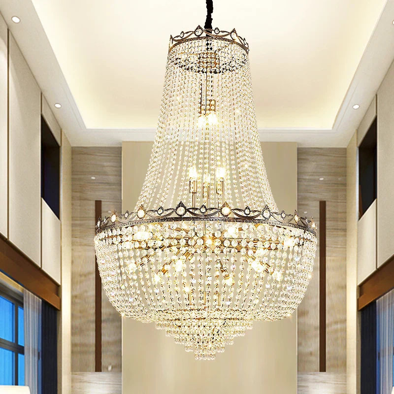 Elegant Crystal Chandelier for Duplex Buildings - A Modern Luxury Fixture for Living Rooms, Dining Spaces, Hotels, and Special Events