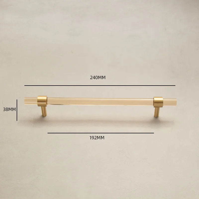 Champagne Acrylic and Brass Cupboard Handles – T-Bar Drawer Pulls for Bedroom and Bathroom