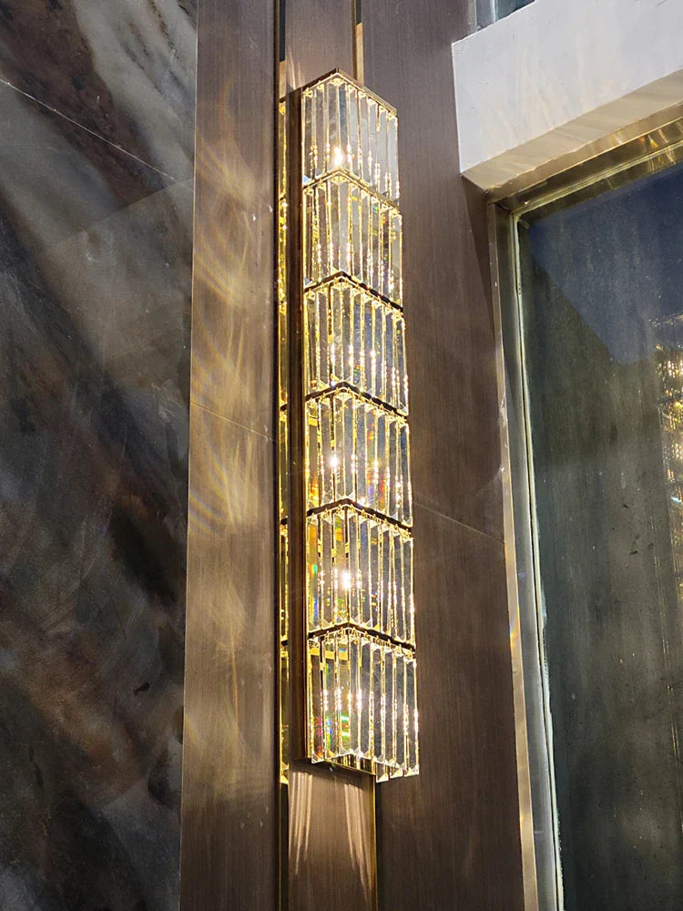 Riley - Luxury Rectangle Crystal Wall Silve Lamp For Department Aisle Corridor Bedroom Sconce TV Background Wall LED Decorative Lighting
