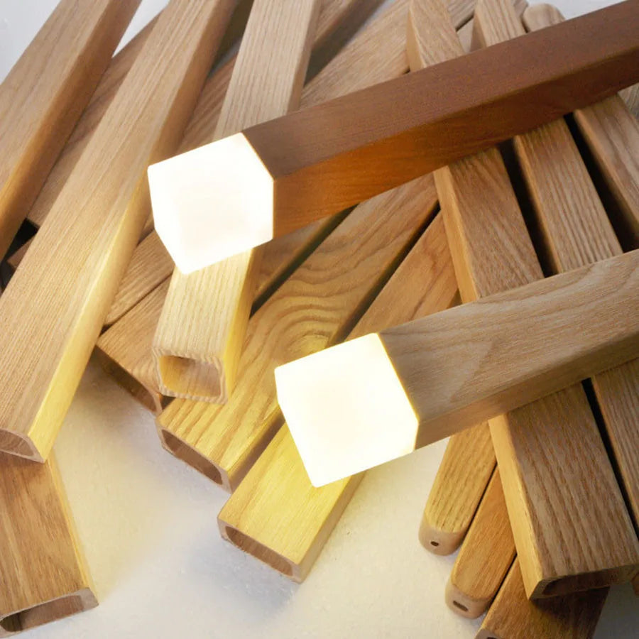 Modern Wooden Stick Pendant Light - Nordic Elegance for Kitchen and Living Room Decor
