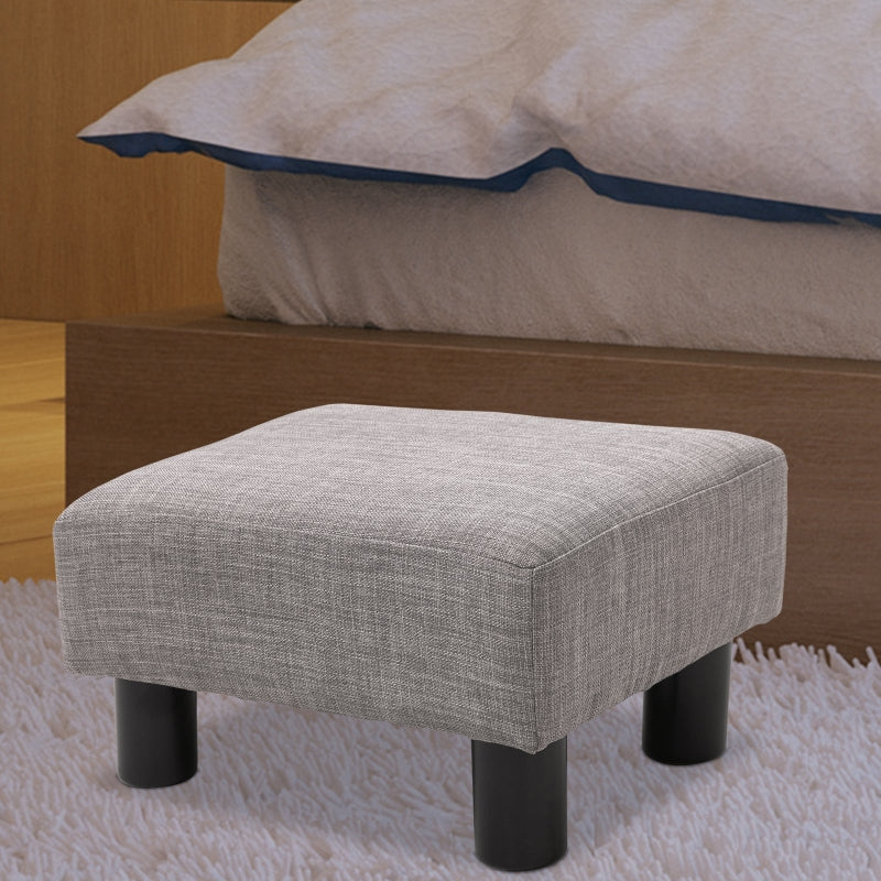 HOMCOM 16" Cube Modern Linen Pouf Ottoman with Black Legs, Grey