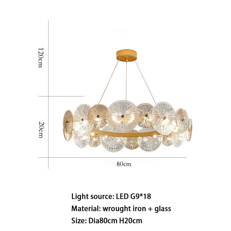Sleek Postmodern Gold Electroplated Dining Chandelier - G9 Lighting for Bedrooms and Living Rooms - Indoor Luxury Glass Plate Fixture