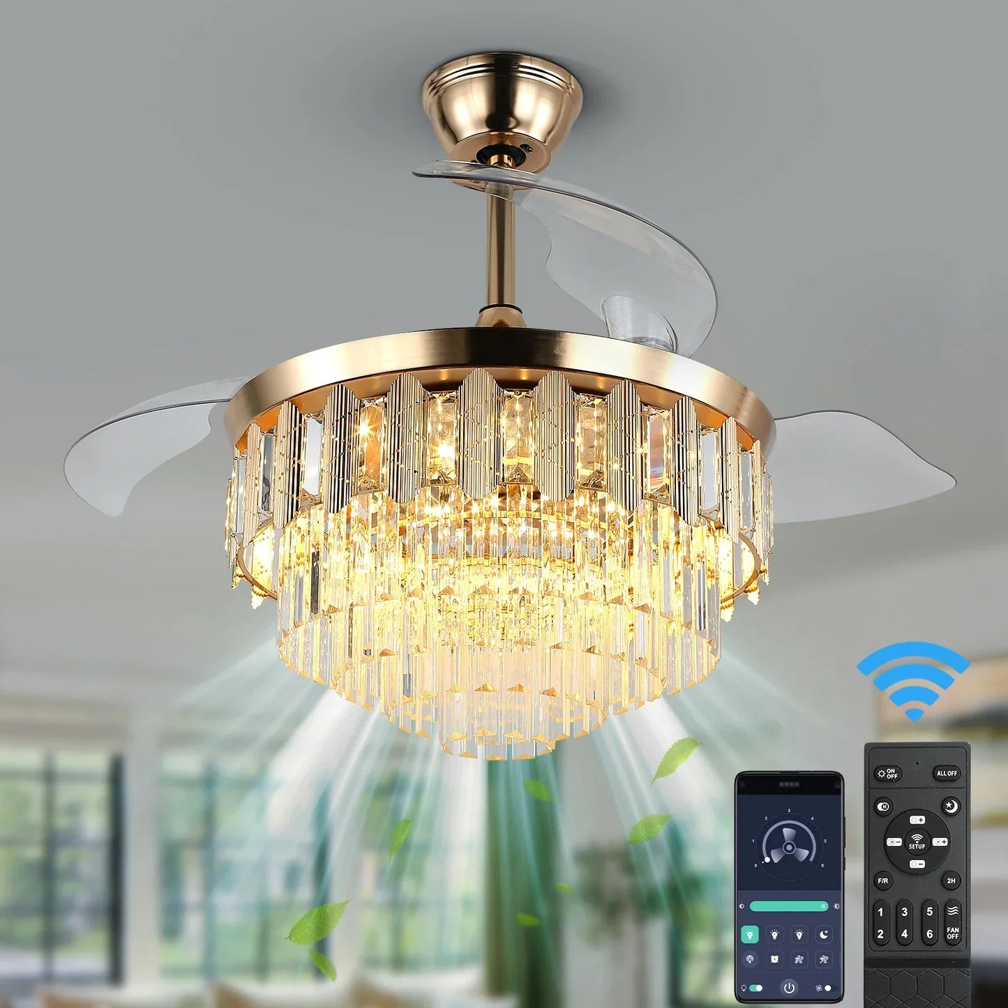 Modern Ceiling Fan With Led Light  Smart APP Remote Contro Reversible BLDC Intelligent Fandelier Lamp Indoor Fixture Adjustable