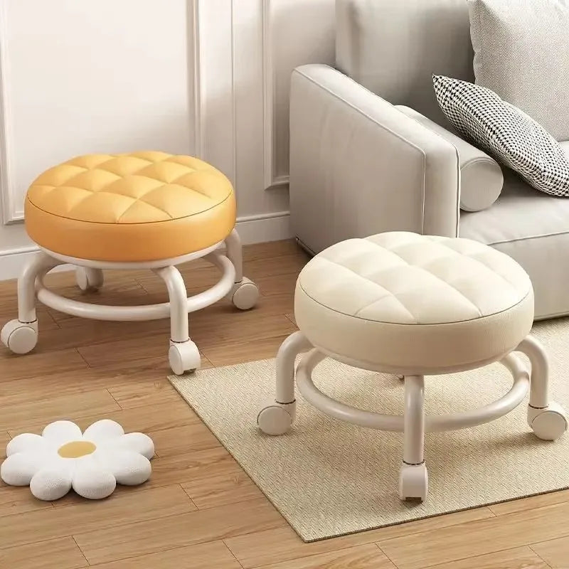 Synthetic Leather Round Stool with Universal Wheels