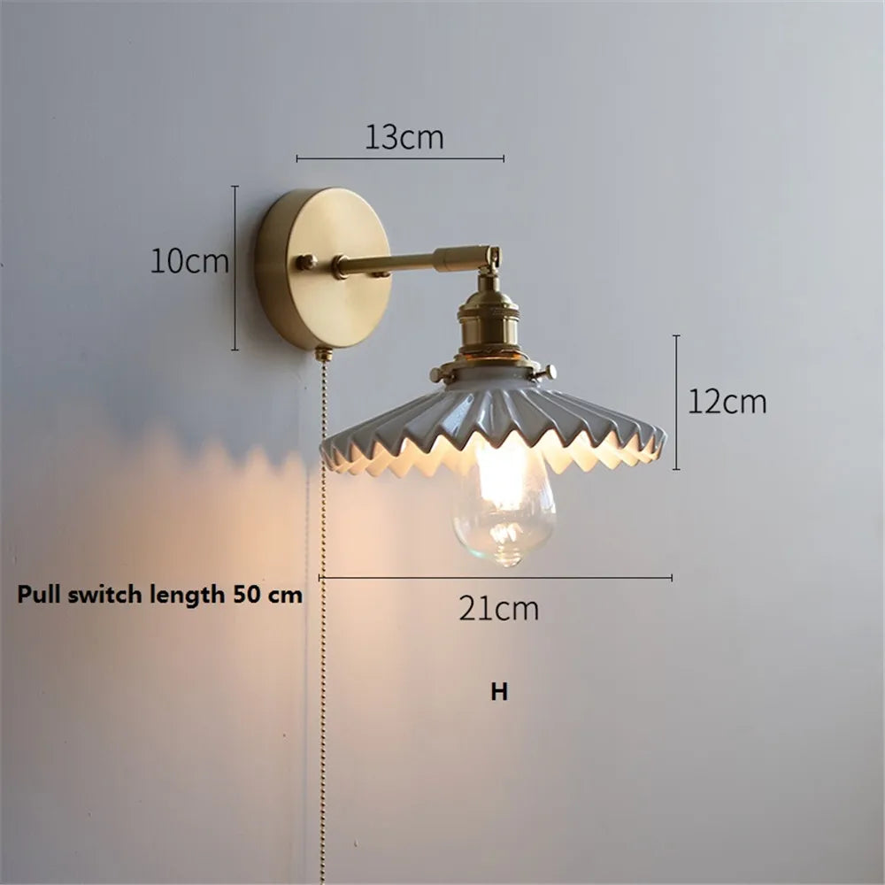Nordic Home Decoration Bedside Ceramic Wall Light - LED Fixture with Pull Switch for Living Room and Bedroom, Adjustable Sconce Lamp