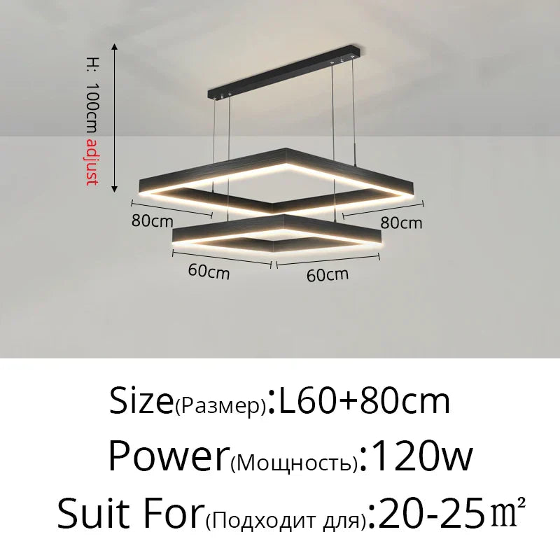Nordic Designer Square Aluminum Chandelier - Modern LED Lighting for Living Rooms, Dining Tables, and Indoor Decor