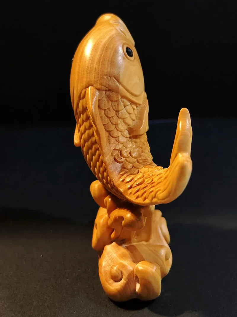 Q4686 - 6.7X 6.2 x 6.2 cm Hand Carved Boxwood Netsuke Figurine : Lovely Fish
