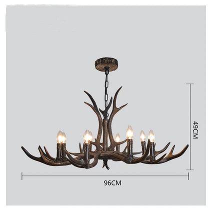 American Industrial Antler Chandelier with Vintage Black Lampshade - Perfect for Dining Rooms, Villas, and Living Spaces