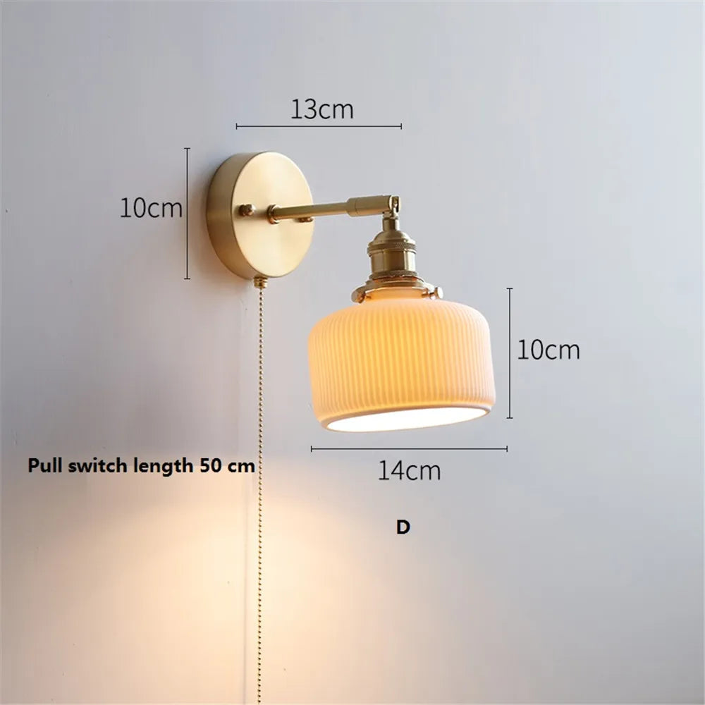 Nordic Home Decoration Bedside Ceramic Wall Light - LED Fixture with Pull Switch for Living Room and Bedroom, Adjustable Sconce Lamp