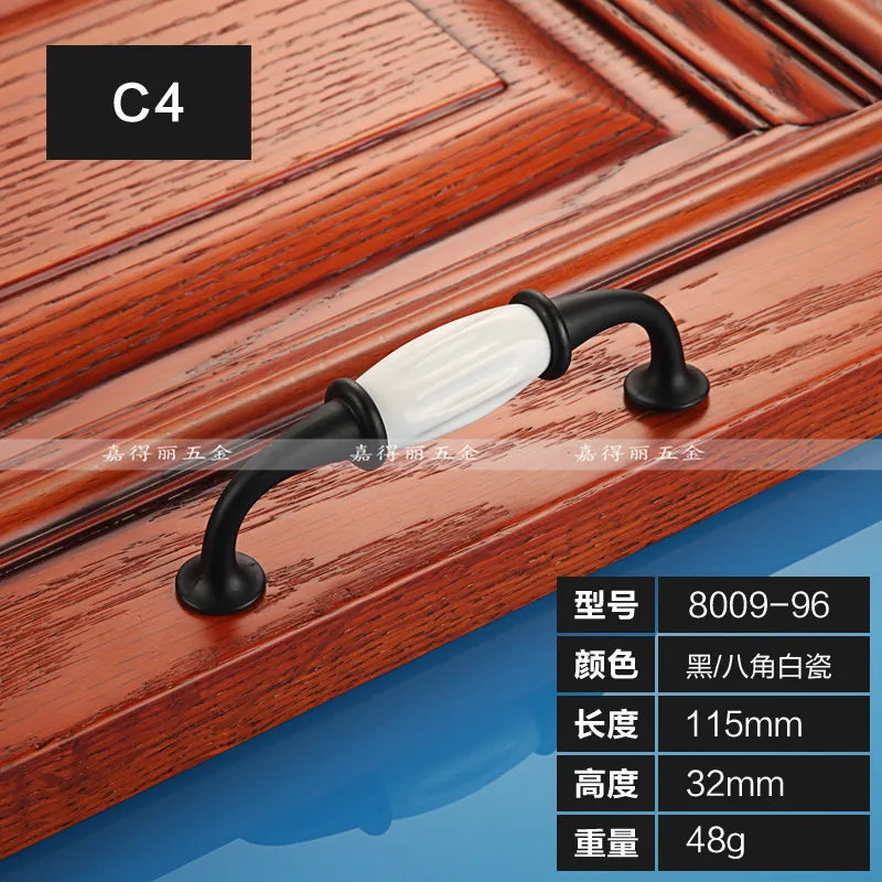 European Ceramic Cabinet Handles – Black and White Wardrobe Drawer Pulls for Kitchen and Furniture